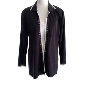 Misook Navy Blue and White Cardigan Sweater Jacket Women’s Medium Preppy Modest